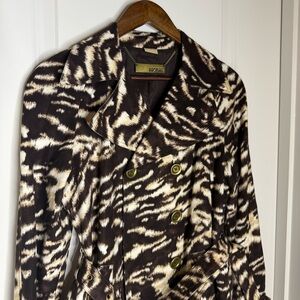 Michael Kors Zebra Animal Trench Coat Small Big Buttons Belted Lined Classy